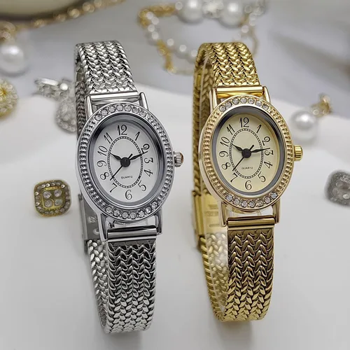 Vista 5 de Reloj ovalado vintage para mujer, de lujo, esfera ultrafina, de acero inoxidable, resistente al agua