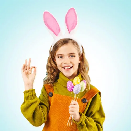 Vista 6 de vfruua Diadema de conejo de peluche con orejas de conejo de Pascua para Pascua, cosplay, fiesta temática, decoración de cumpleaños