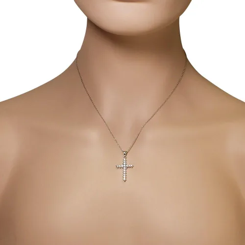 Vista 3 de Collar con Colgante de plata de ley 925claro cz Religiosa Cruz Latina, 18