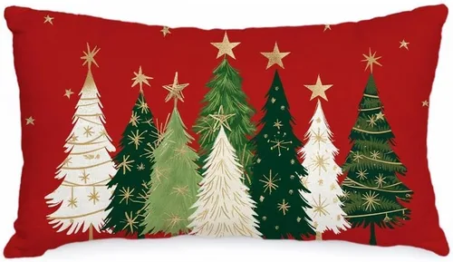 Vista 9 de AACORS Funda de almohada de Navidad de 45.7 x 45.7 cm con árbol de Navidad acuarela y estrellas, decoración festiva de granja de invierno para sofá