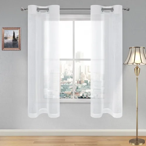 Vista 12 de DWCN Cortinas traslúcidas color verde frijol para sala de estar y dormitorio - Cortinas voile con aspecto de lino sintético con ojales en la parte