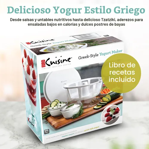 Vista 3 de Euro Cuisine GY50 - Máquina para hacer yogur griego con cesta de malla ultrafina, sin BPA, colador de yogur griego patentado para yogur griego