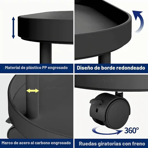 Vista 6 de Mesa auxiliar con ruedas Villertech, mesa auxiliar de sala de estar, mesa auxiliar de sofá móvil de plástico, mesa auxiliar pequeña, mesita de noche
