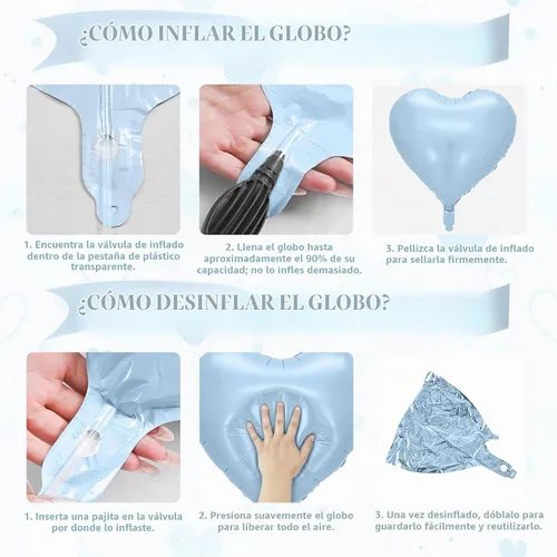 Vista 7 de Globos de corazón azul bebé, 10 piezas de globos en forma de corazón azul claro y blanco pastel, globos de papel de aluminio blanco arena crema
