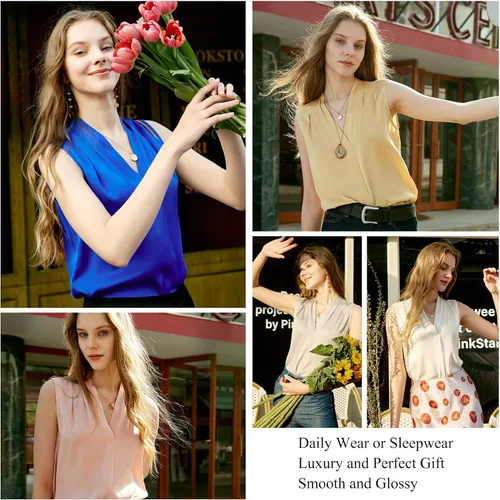 Vista 4 de COLD POSH Mulberry Silk Tank Tops for Women Basic Camisole Soft Lingerie Cami Sleeveless Blouse Summer Spring Luxury Cool Top