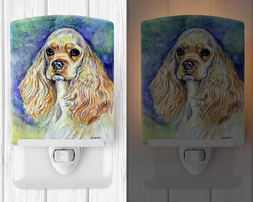 Vista 2 de Caroline's Treasures 7178CNL Buff Cocker Spaniel - Luz nocturna de cerámica compacta, certificada UL, ideal para dormitorio, baño, guardería