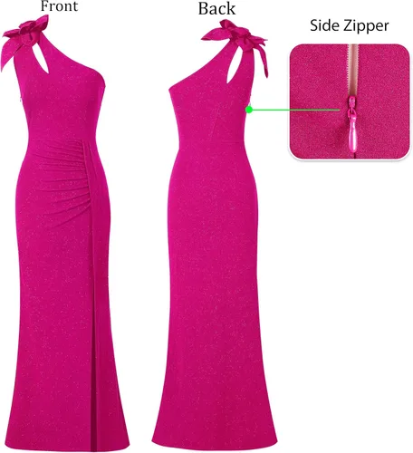 Vista 4 de VFSHOW Vestido largo formal de fiesta con un hombro descubierto para mujer, diseño de flores 3D, vestido de noche con abertura dividida