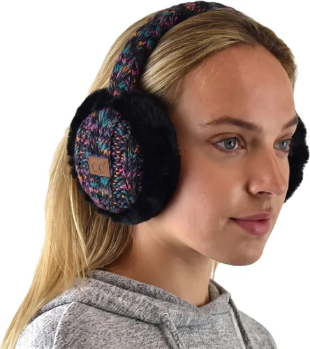 Vista 26 de C.C - Lindas orejeras con diadema ajustable para invierno, calentador de orejas suave Rombos azul marino