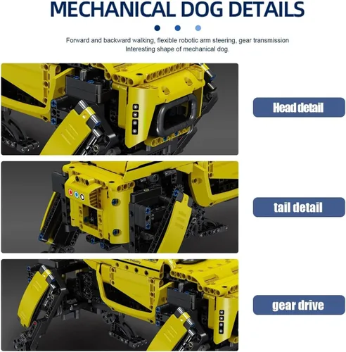 Vista 5 de Mould King 15066 Kit de bloque de construcción para perros robot técnico amarillo de cuatro patas, módulo de potencia RC robot inteligente mecánico