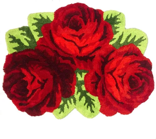 Vista 28 de Alfombrilla Abreeze con 4 rosas, alfombrillas con diseño de flores azul, hecha a mano, antideslizante (no se desliza), alfombrilla moderna, de puede