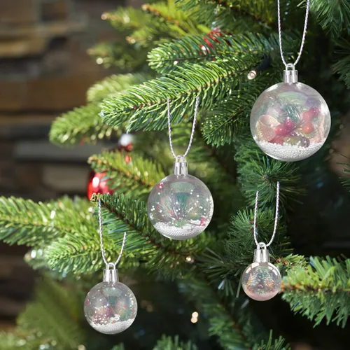 Vista 9 de HOMSFOU 54 bolas de adornos iridiscentes de Navidad, adornos transparentes rellenables, bolas de plástico de Navidad, bolas de árbol inastillables