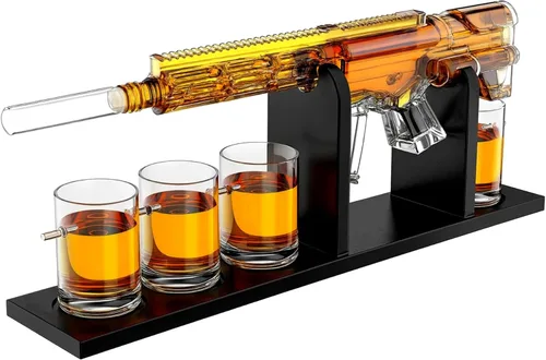 Vista 12 de Decantador de Francotirador Grande de 18", Regalos para Hombres Papá, Juego de Decantador de Whisky - Pistola de Vidrio con Mira de Francotirador AR