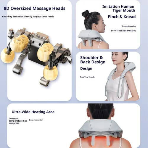 Vista 4 de Therapexa - Masajeador de cuello y hombros, masajeador de cuello y hombros con calor, masajeador inalámbrico de cuello Shiatsu para aliviar el dolor