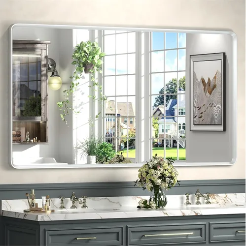 Vista 36 de Espejo rectangular con marco mate negro de 20x30 pulgadas para baño, espejo de tocador para pared de baño con esquinas redondeadas, antióxido y a
