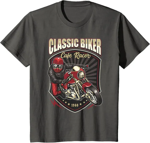 Vista 43 de Camiseta de motocicleta clásica Biker Cafe Racer para hombre, Negro, S
