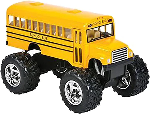 Vista 2 de KinsFun - Autobús escolar de monstruo de metal fundido a presión de 5 pulgadas (13 cm), camión monstruo de acción de retroceso