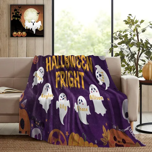 Vista 2 de Youltar Regalos temáticos de Halloween, manta de Halloween personalizada con nombre, regalos personalizados de Halloween para mujeres, hombres
