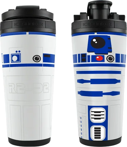Vista 3 de WinCraft Coctelera de hielo de acero inoxidable 4D de 26oz Star Wars R2D2 Blanco