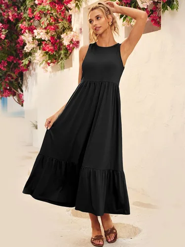 Vista 4 de LILLUSORY Vestidos de verano casuales sin mangas con cuello redondo y bolsillos para mujer