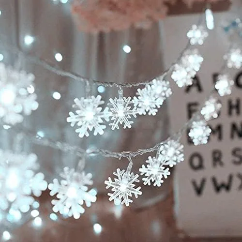 Vista 3 de Decoraciones de Navidad, guirnalda de 40 luces LED de copo de nieve de 19.6 pies, funciona con pilas, luces de Navidad impermeables para Navidad