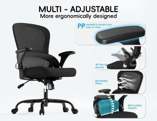 Vista 4 de TRALT Silla de oficina – Silla de oficina ergonómica con soporte trasero, sillas de escritorio de oficina en casa, asiento ancho de 330 libras, Negro