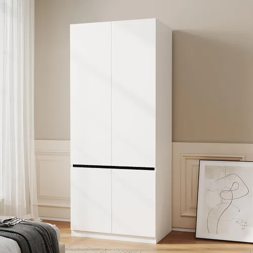 Vista 11 de Armario Ropero Closet con Cajones: Armario Grande Blanco de 75" con 2 Puertas para Colgar Ropa, Armarios de Madera Modernos para Dormitorio con 2
