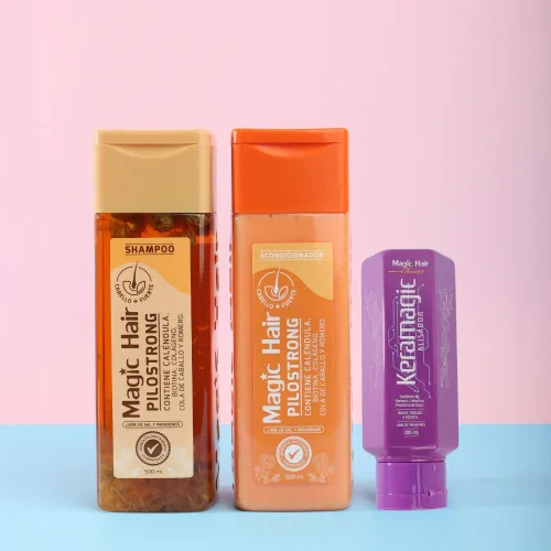 Vista 2 de Champú Magic Hair y acondicionador pilostrong + keratina keramagic (paquete de 3) Magic Hair Shampoo Colombia, Magic Hair Colombia