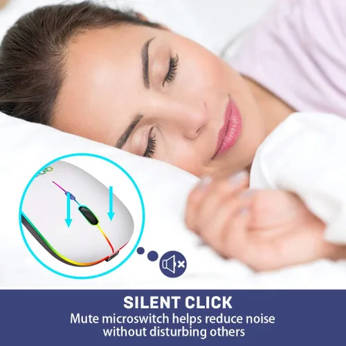 Vista 5 de Ratón inalámbrico COO, ratón Bluetooth recargable delgado con LED Dual Mode Mouse with 3 DPI Levels & Silent Click, Bluetooth 5.1/2.4G Wireless