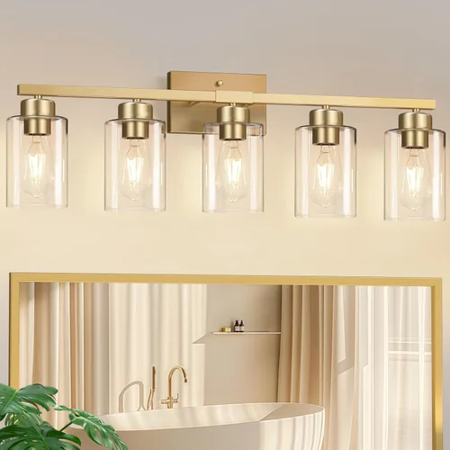 Vista 29 de IZORRO Lámparas de baño, modernas luces de tocador, accesorios de iluminación de baño sobre espejo con pantalla de vidrio transparente, aplique