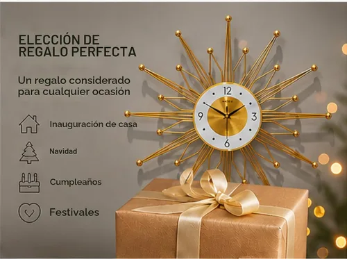 Vista 8 de Reloj de pared grande silencioso de 19.6 pulgadas para decoración de sala de estar, reloj de pared dorado con forma de explosión de sol y estrella