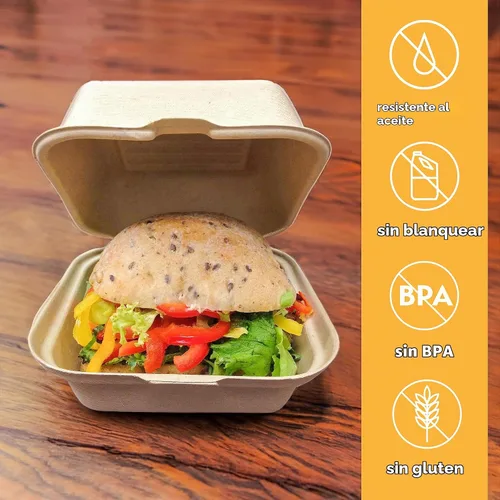 Vista 5 de Recipientes desechables 100% compostables con tapas [6 x 6 pulgadas paquete de 50 unidades] Recipientes ecológicos para llevar, resistentes