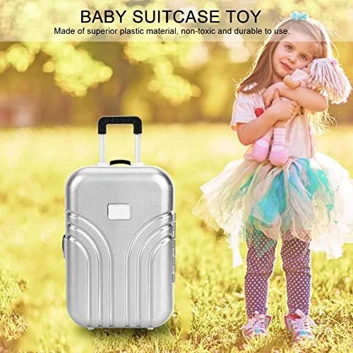Vista 2 de Asixxsix Maleta de viaje de mini muñecas - Caja de equipaje con ruedas para muñecas (plateada)
