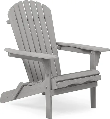 Vista 7 de Juego de 2 sillas Adirondack de madera para exteriores, sillas plegables para jardín, césped, patio, piscina, color gris S4-gris