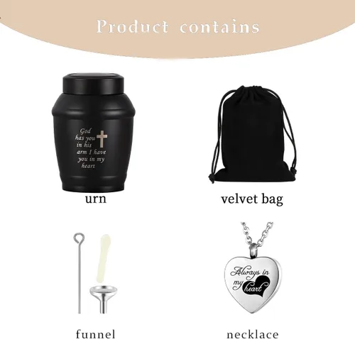Vista 3 de Urna de cremación de acero inoxidable con cruz negra de 5.8 pulgadas para cenizas adultas, hombres o mujeres, urna conmemorativa funeraria