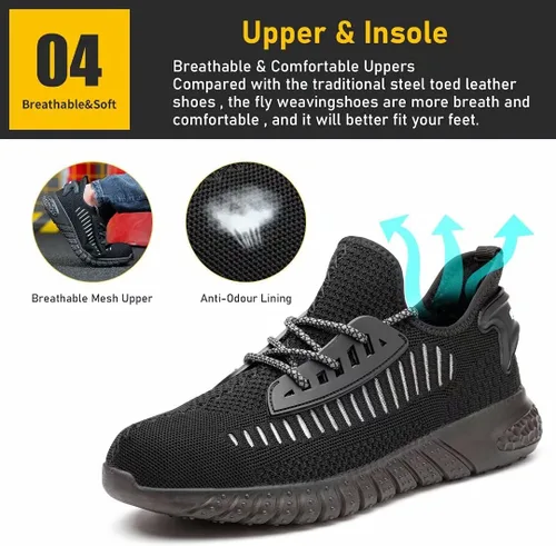 Vista 5 de Furuian Steel Toe Shoes for Men Comfortable Safety Shoes Non Slip Steel Toe Sneakers Warehouse Industry Contstruction Mens Work Shoes