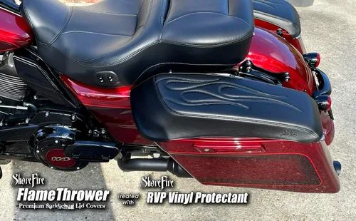 Vista 4 de 2014-2023 Fundas de tapa de alforja premium Flame para Harley Davidson Negro