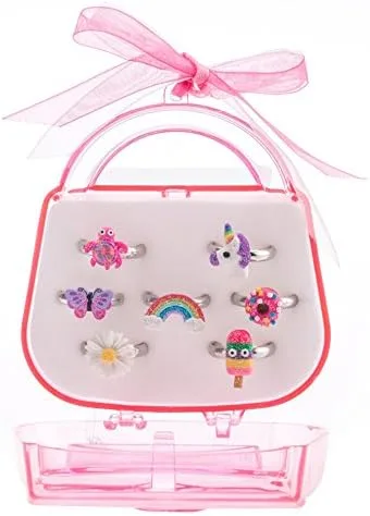 Vista 7 de Juego de anillos ajustables para niñas pequeñas, colorido y bonito unicornio, anillos de mariposa para niños, juego de joyas para niños