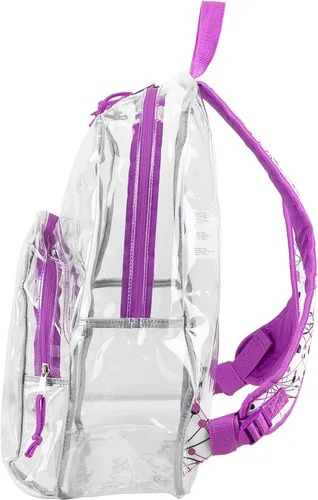 Vista 5 de Eastsport Mochila transparente aprobada para estadios, transparente, resistente, con correas acolchadas ajustables, TransparentePúrpuraSplatter