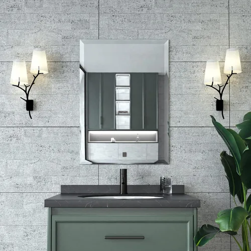 Vista 8 de Mirrorons Espejo biselado, espejos de baño para pared de 40 x 32 pulgadas, espejo de baño rectangular sin marco con borde biselado, se cuelga