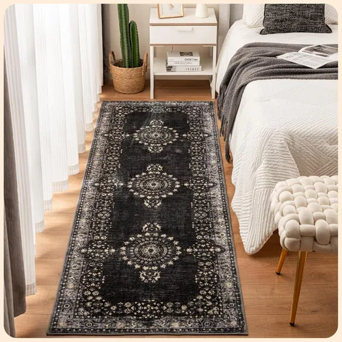 Vista 320 de Istana Alfombra larga antideslizante de 2.5 x 8 para el hogar, para pasillo y cocina, lavable, sedosa y suave al tacto, elegante, color azul y marfil