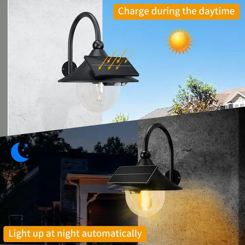 Vista 4 de Auzev Farolas Solares para Exteriores Luz Solar Retro de Granja con 3 Modos de Iluminación y Sensor de Movimiento, Montaje en Pared Impermeable