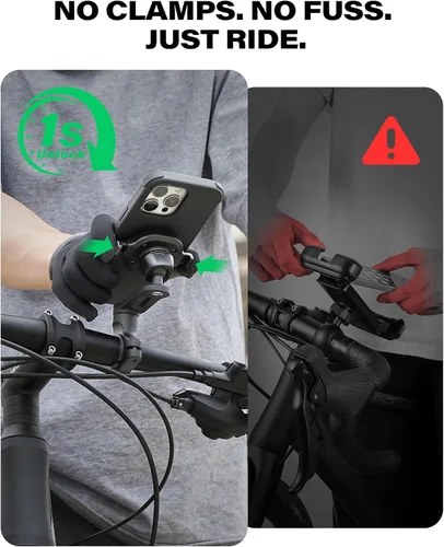 Vista 5 de A2C Kit de soporte de teléfono para bicicleta ultra seguro de un solo bloqueo con funda MagSafe para iPhone 15 Pro Max - Bloqueo y liberación 1s