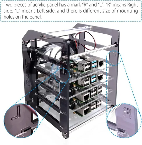 Vista 4 de GeeekPi Carcasa apilable para Raspberry Pi, Pi con ventilador de refrigeración 4.724 in RGB LED 5V ventilador para Raspberry Pi 4B/3B+/3B/2B/B+