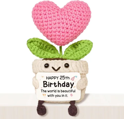 Vista 34 de Regalos de cumpleaños número 16 para niñas, flor de corazón rosa de ganchillo hecha a mano, regalos de dulces 16 para niñas, decoraciones