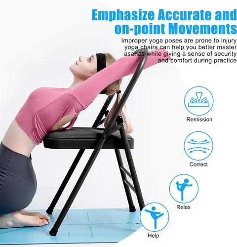 Vista 5 de INNOLIFE Foldable Backless Yoga Chair with Resistance Band for Abs & Core, Flexibility and Strength Training and Back Pain Relieving