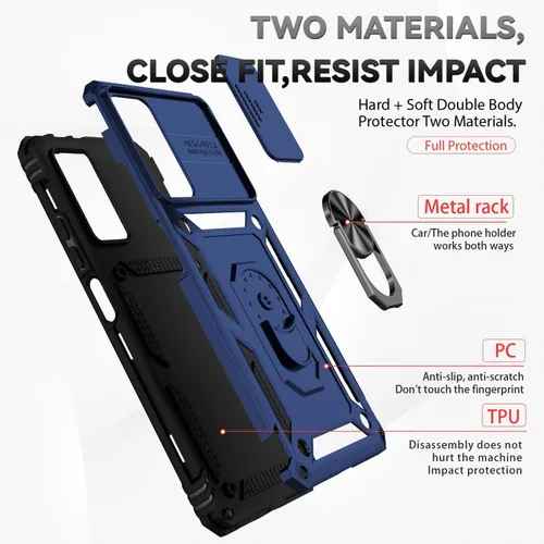 Vista 3 de Funda para Redmi Note 11 Pro 4G/5G/Redmi Note 11E Pro con protector de pantalla de vidrio templado y cubierta de cámara deslizante, anillo magnético