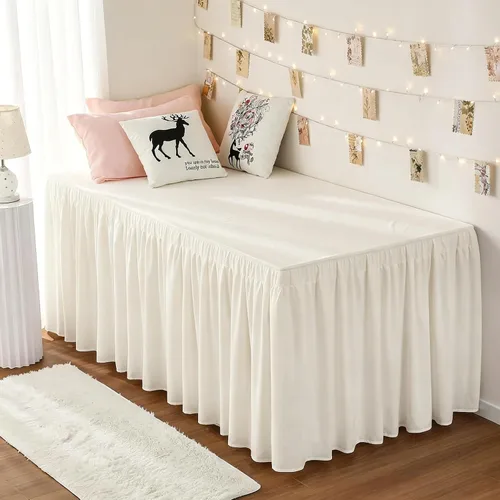 Vista 64 de Falda de cama RIMELA tamaño Queen color verde bebé con caída de 15 pulgadas, falda elástica envolvente, volante que protege contra el polvo