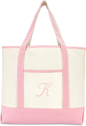 Vista 3 de DALIX Bolso de mano de lona de algodón para mujer Bolsos de hombro grandes Monograma rosa A - Z K
