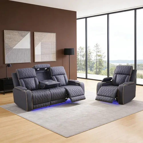 Vista 34 de Sofá reclinable individual eléctrico para muebles de sala de estar, silla reclinable de cuero con luces LED, puertos USB, almacenamiento oculto