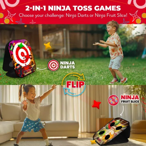 Vista 3 de Swooc Juegos - Ninja Superstar™ Juegos de Corn Hole 2 en 1 para niños Configuración de 5 segundos Juguetes Ninja para niños Juego